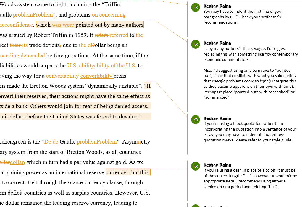 Editing example - document with markup and comments